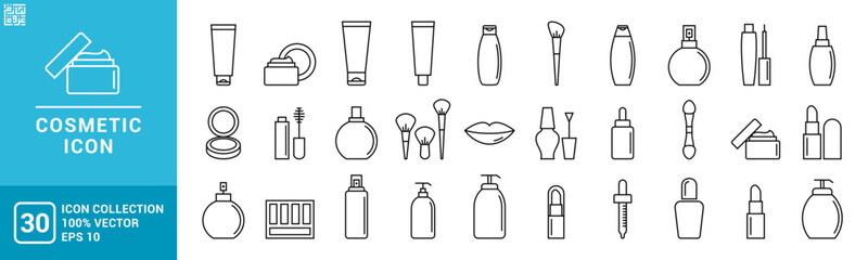 Collection icons of cosmetic, beauty, makeup, deodorant, lotion, editable and resizable EPS 10.