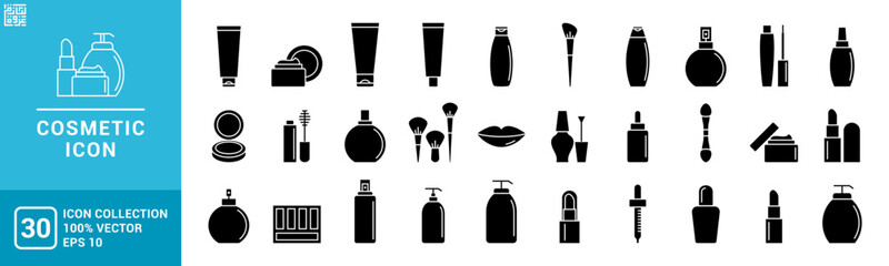 Collection icons of cosmetic, beauty, makeup, deodorant, lotion, editable and resizable EPS 10.