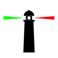 緑・白・赤の灯火を放つ灯台のアイコン、透明背景 - obrazy, fototapety, plakaty