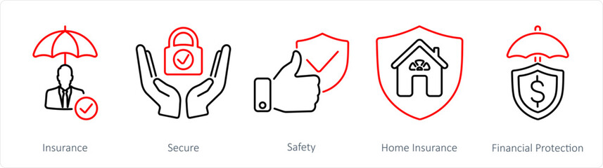 A set of 5 Insurance icons as insurance, secure, safety