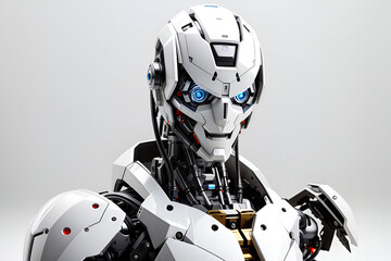 dangerous looking robot On White Background Ai Generated.