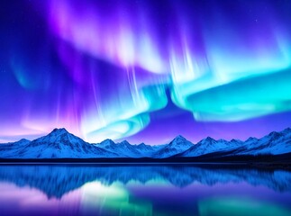 Fototapeta na wymiar Beautiful northern lights sky, beautiful snow mountain and lake, beautiful background and wallpaper