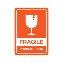 Fragile handle with care or red fragile warning label with broken glass symbol vector illustration.