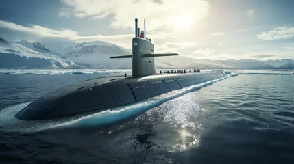 Foto op Plexiglas A nuclear submarine surfacing in the ocean © Cloudyew