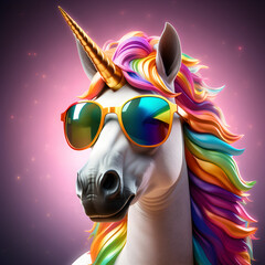 Enlightened unicorn horse with colorful sunglasses. Generative AI