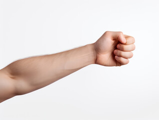 Clenched left hand isolated on white background