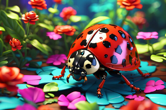 3d insect ladybird with colorful fantasy