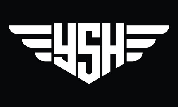 YSH three letter logo, creative wings shape logo design vector template. letter mark, word mark, monogram symbol on black & white.