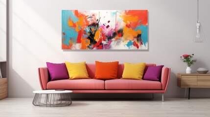 A beautifully decorated living room with stylish furniture and a captivating painting on the wall