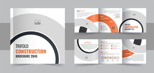 Modern construction and renovation square trifold brochure template vector layout vector