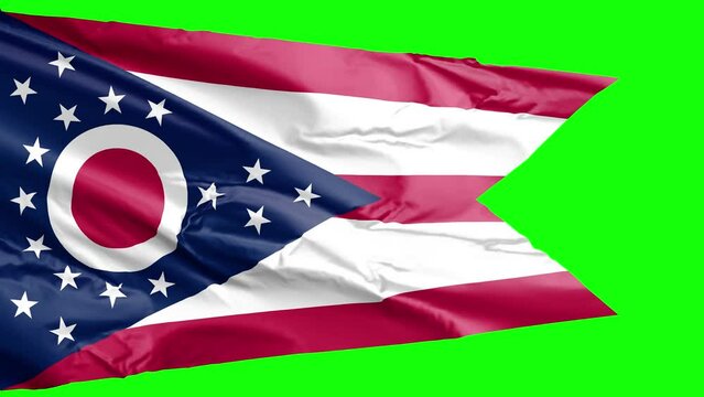 Waving flag of Ohio State, OH, USA. 4K seamless loop 3D render animation. Beautiful high detail fabric cloth satin texture with wrinkles. Fullscreen close up, slow motion