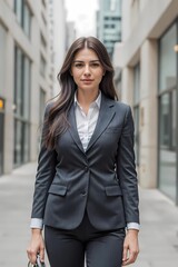 Fototapeta premium Portrait of a Businesswoman Standing Outside Office with Building Background