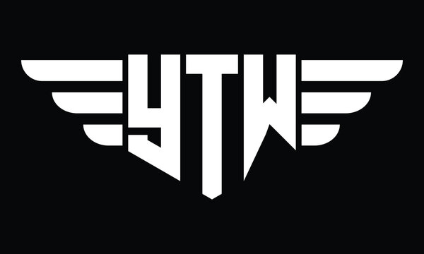 YTW three letter logo, creative wings shape logo design vector template. letter mark, word mark, monogram symbol on black & white.