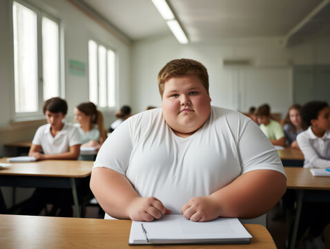 Obese students attend lessons in class