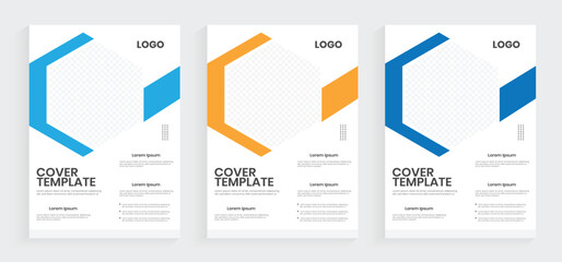 A4 annual report book cover design. Modern business annual report sell sheet design. Abstract hexagon shape creative planning brochure. Corporate brand identity booklet, company profile layout.
