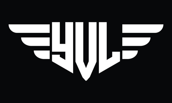 YVL three letter logo, creative wings shape logo design vector template. letter mark, word mark, monogram symbol on black & white.