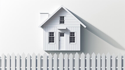3D white house with white picket fence and chimney over white background. To represent real estate and housing markets.  