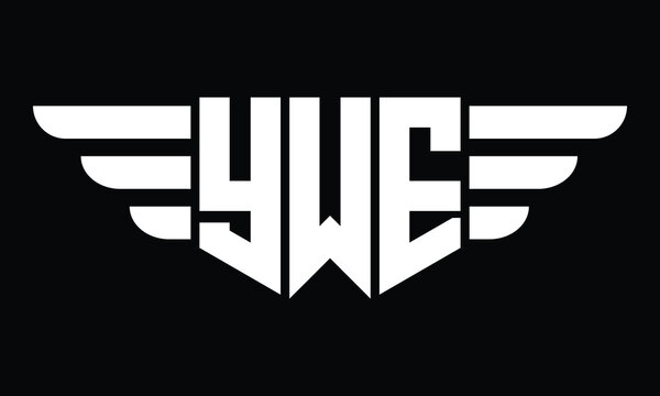 YWE three letter logo, creative wings shape logo design vector template. letter mark, word mark, monogram symbol on black & white.