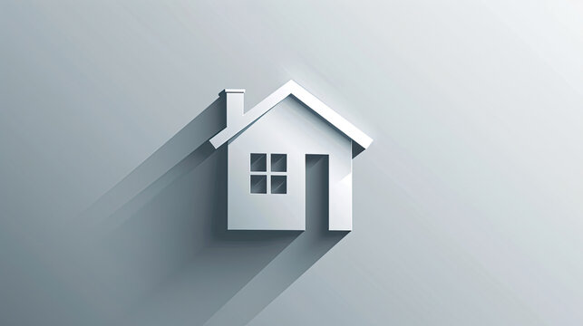 3D white two story house with shadow over grey  background. To represent real estate and housing markets. 