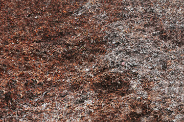 The surface of a large pile of rusty metal waste.