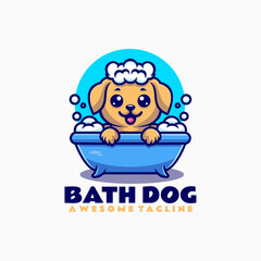 Vector Logo Illustration Bath Dog Mascot Cartoon Style.