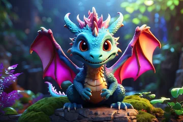 Tuinposter cute dragon with colorful fantasy © IOLA