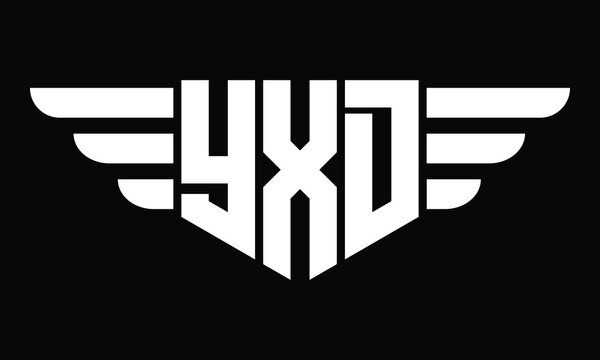 YXD three letter logo, creative wings shape logo design vector template. letter mark, word mark, monogram symbol on black & white.