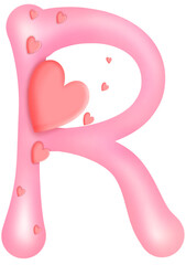 Alphabet letter R isolated illustration, valentine's Day theme with red hearts, set of illustrations alphabet A - Z