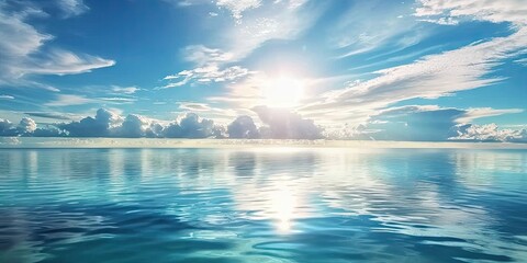 Coastal serenity tranquil seascape with clear blue sky capturing  beauty of sunny day by ocean perfect for eliciting feelings of peace and relaxation