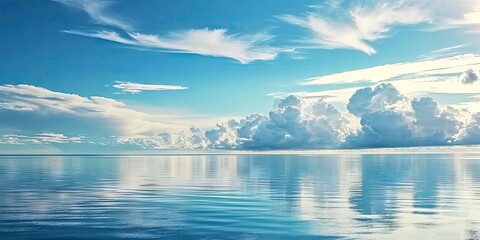 Obraz premium Coastal serenity tranquil seascape with clear blue sky capturing beauty of sunny day by ocean perfect for eliciting feelings of peace and relaxation