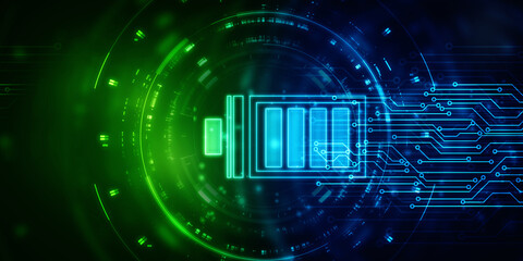 2d rendering Electrical energy and power supply source concept, accumulator battery with charging level full
   