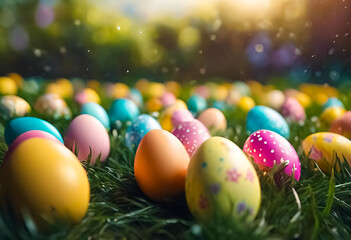 Fototapeta na wymiar AI Generative illustration of a traditional Easter holiday design scene
