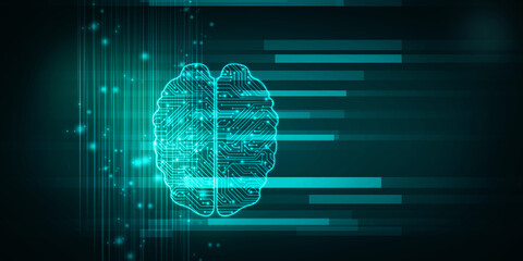 2d illustration Concept of thinking, background with brain, Abstract Artificial intelligence. Technology web background
