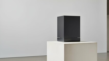The minimalist mystery of a single, abstract sculpture on a pedestal.
