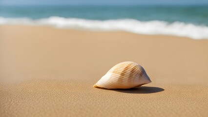 Fototapeta na wymiar the minimalist allure of a single, perfectly placed seashell on a beach. 