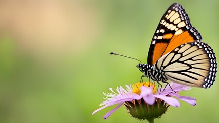 Fototapeta na wymiar the minimalist enchantment of a single, delicate butterfly on a flower. 