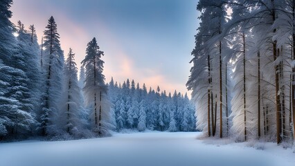 the minimalist beauty of a single, frozen forest scene.
