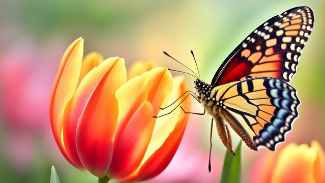 the minimalist grace of a single, elegant butterfly on a flower.
