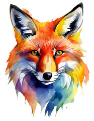 Obraz premium High quality, logo style, Watercolor, powerful colorful fox face logo facing forward, white background, by yukisakura, awesome full color