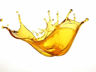 Poster Beautiful splash of sunflower oil isolated on a white background © lelechka