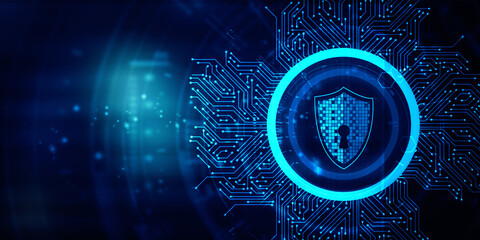 2d illustration technology cyber security in shield - obrazy, fototapety, plakaty