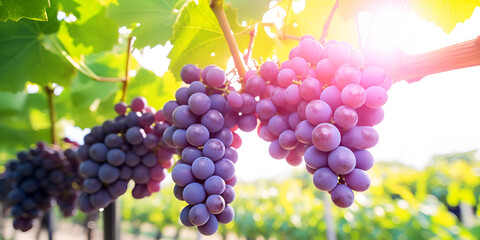 a bunches of grapes on a vine,Closeup Of Grapes Growing In Vineyard.A soft focus image of a bunch...