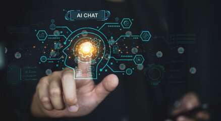 Digital data and technology AI (Artificial intelligence), Big data technology. Scientist computing, analyzing and visualizing complex data set on computer, AI chat auto.