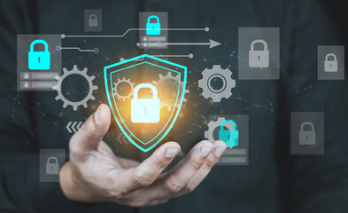 Cyber security and antivirus on network concept, Hacker and spam protection.