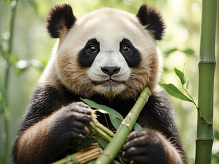 Obraz premium A giant panda bear with bamboo. Generative Ai