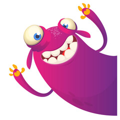 Cartoon scary monster with funny face expression waving hands . Vector illustration isolated on white. Halloween design
