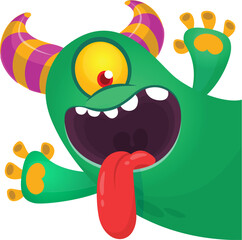 Cartoon happy monster one eye flying.  Vector illustration isolated on white. For Halloween party or package design