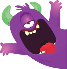 Cartoon happy monster one eye flying.  Vector illustration isolated on white. For Halloween party or package design