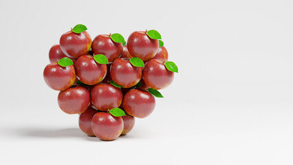 Apple with heart symbol and leaf