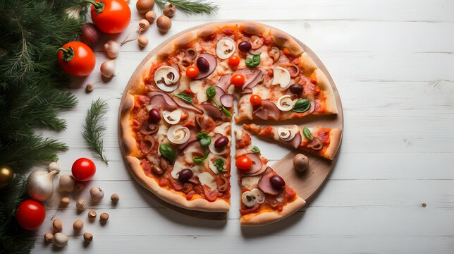 Pizza Cuisine wallpaper with copy space, Authentic pizza visuals, Pizza culinary and cuisine backdrop stock, Traditional pizza scenes with space for text, Pizza moments in wallpaper